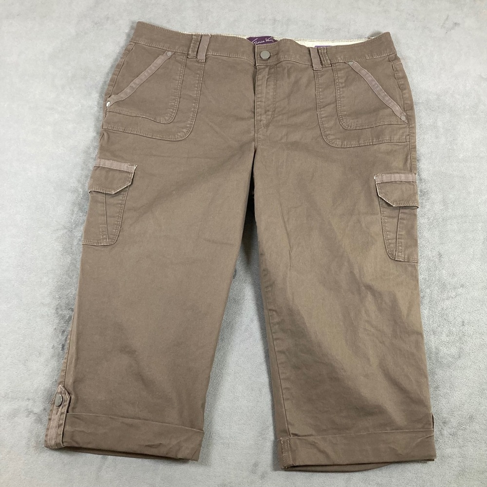 Gloria Vanderbilt Brown Cargo Capri Pants Womens 14P Petite Cotton Stretch